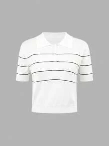 BizChic Women's White Polo Collar Knit Sweater, Urban Commute Business Casual Basic Top, Elegant Outerwear - White - View 8