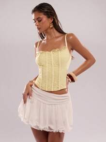 SHEIN BAE 黄色蕾丝纹理女士文胸，春夏