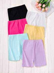 SHEIN 6pcs/Set Young Girl Solid Color Fitted Casual Legging Shorts, School, Campus, College - Multicolor - View 2