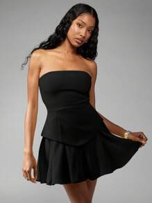 MISSGUIDED Elegant Strapless Cocktail Mini Dress With Peplum Waist Layered Pleated Skirt Party Occasion Formal Wedding Guest Dress