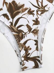 Swim Oasis Maiô Estampa Floral com Laço Decote em V sem Manga & Saia de Tule 2 Peças Conjunto de Praia para Mulheres, Premium - Multicolorido - Visão 7