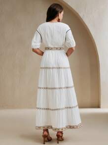 Anewsta Đầm Maxi Resort Tay Ngắn Cổ Chữ V Màu Trắng Cho Nữ - trắng - Xem 2