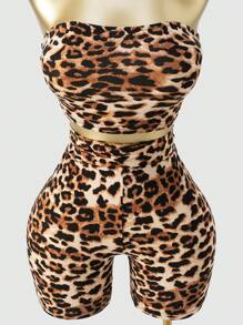 SHEIN SXY Plus Size Women's Basic Solid Casual 2pcs/Set Leopard Print And Solid Color Multipacks Tube Top And Shorts Set,Suitable For Hip-Hop,Leisure,Street Style,Western Wear,Music Festival,Vintage,Minimalism,Concert,Carnival Party,Resort,Outing,Vacation,Holiday,Date Night,Gathering,Birthday,Bachelorette Party Outfit ,Gyaru,Break,Rave,Modest,Chic,Club,Cute,Casul,Shopping, Streetwear,Going Out,Y2K,Y3K,Coquette,Easy To Match&Looks Slim,Accent Your Body,Flatter The Figure