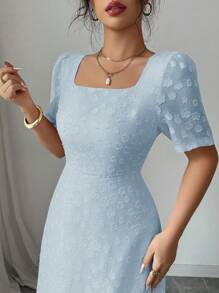 Modelyn 女士方领短袖提花优雅夏装