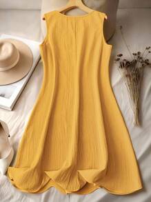 Vestido casual de talla grande para mujer con bordado y sin mangas para vacaciones - Amarillo - Ver 2