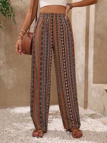 LanaWest Pantaloni casual retrò con stampa, con vita elastica, taglie comode