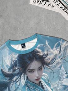 Manfinity Hypemode Refreshing Blue-Toned Ancient Style Heroine Graphic Men Short Sleeve T-Shirt - Multicolor - View 4