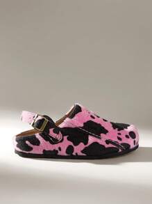 Solecia Women's Adjustable Strap Cow Pattern Flat Slide Sandals For Christmas - Pink - View 1