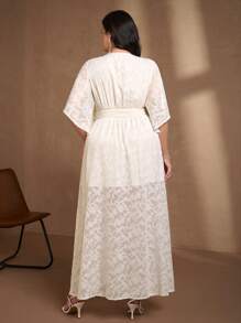 Chikora 大码女式长款优雅印花连衣裙，夏季宽松飘逸短袖连衣裙女式休闲连衣裙