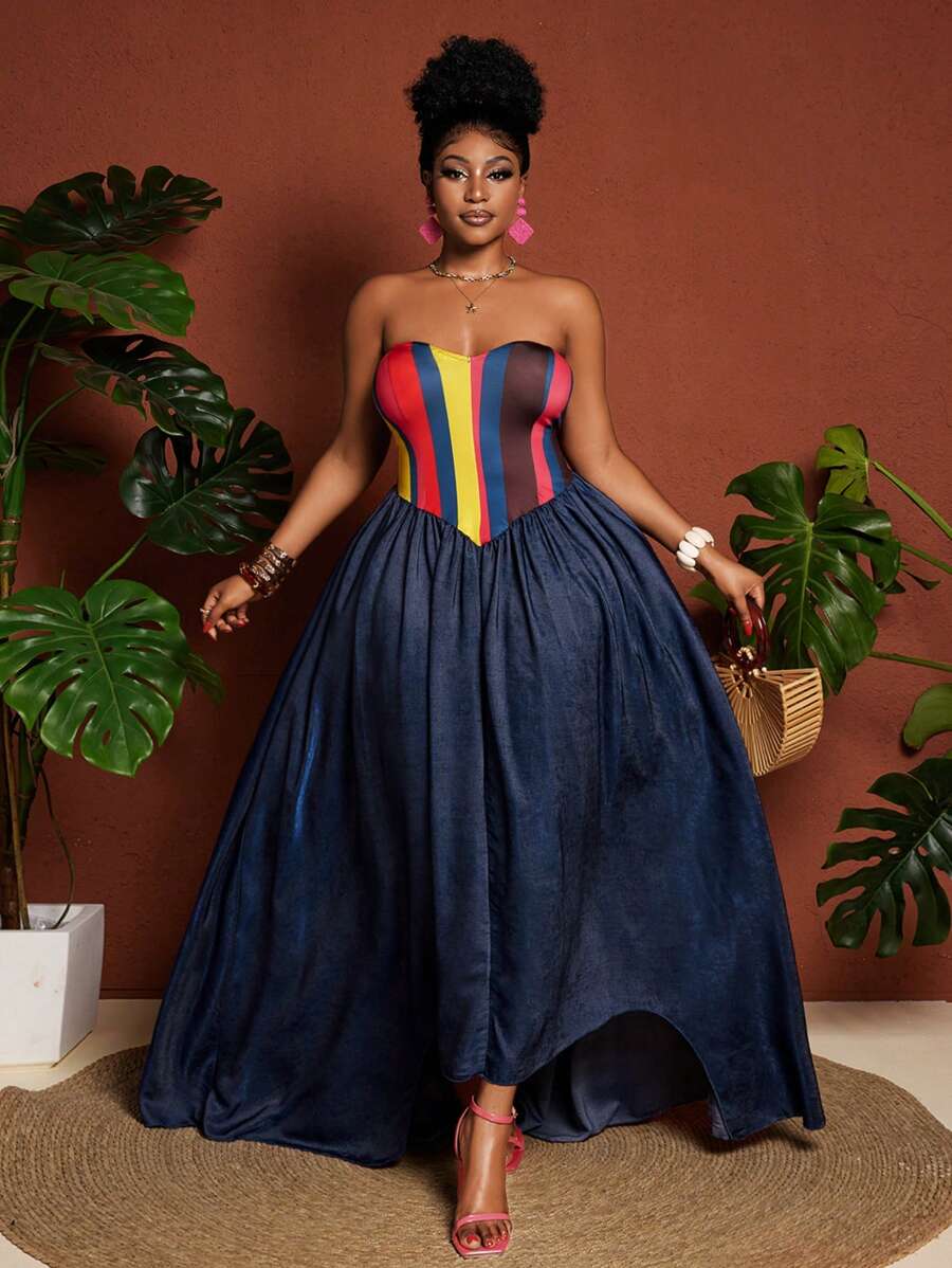 Maweii Plus Size Women's Printed Ruched Waist High-Low Hem Halter Midi Dress, Sexy Summer Holiday