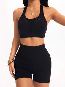 Easithlete Sujetador deportivo transparente sin espalda de unicolor para mujeres - Negro - Ver 1