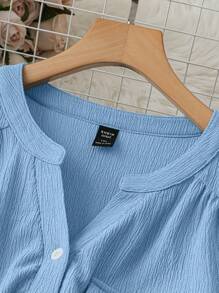 DreamSkyne Plus Size Casual Versatile Solid Color Shirt Fall Cloth For Women - Baby Blue - View 4
