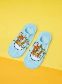 TOM & JERRY X SHEIN 1 Pair Women Cartoon Pattern Fashionable & Cute Ankle Socks - Blue - View 4