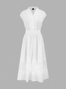 BizChic White,Summer,Elegant,Tea Party Women V-Neck Lace Patchwork Mini Dress,Independence Day Music Festival Outfit,Wedding Guest,Brunch,Urban Commute Dress - White - View 8