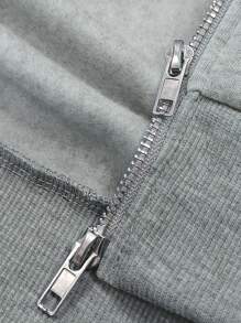 Manfinity Dauomo 男士休闲简约纯色落肩宽松拉链连帽运动衫，百搭春秋季 - 灰色 - 查看 4