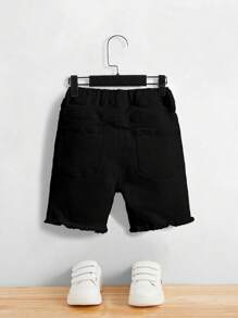 SHEIN Pantalones cortos vaqueros negros skinny con roturas y deshilachados para niño, para primavera y verano - Negro - Ver 2