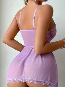 Snug Zone 3pcs Lace & Mesh Lingerie Dress For Going Out - Lilac Purple - View 2