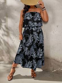 SHEIN Holidaya Robe à volants à imprimé floral pour femmes grandes tailles, style vacances - Gris - Voir 4