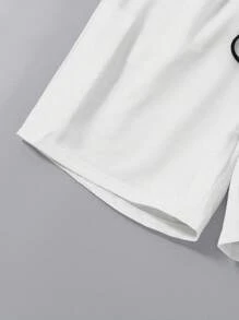 Manfinity Homme Men's Casual Outfit Including Navy Blue Short Sleeve T-Shirt With "Still Willing To Follow Freedom" Graphic Print, Paired With White Sports Shorts. Fashionable And Elegant, Also Makes A Great Gift For Boyfriend. Men's Shorts Set, Plus Size Men's 2-Piece Outfit, Travel Set.