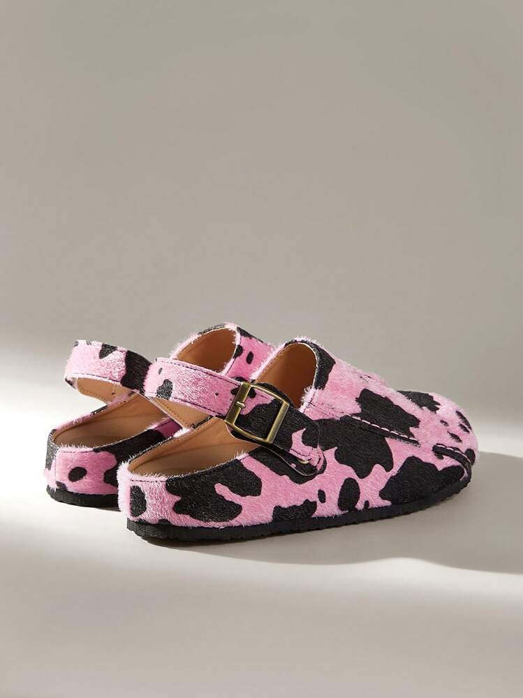 Sandalias planas tipo slides con correa ajustable y estampado de vaca para mujer - Rosa - Añade 4