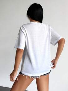 SHEIN maglietta casual da donna con scollo a equipaggio, maniche corte a goccia sulle spalle, tasche e stampa di soli estiva