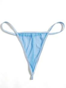 SHEIN 3 件套女士纯色网眼拼接蝴蝶结装饰性感内衣套装（钢圈吊带裙、可拆卸吊袜带、丁字裤）适合外出 - 淺藍色 - 查看 10