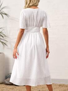 SHEIN Clasi Vestido de longitud media a la pantorrilla con abertura lateral, cinturado, de unicolor, verano para mujer