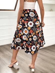 SHEIN 孕妇装雏菊印花扭结腰部中长裙，适合夏季度假 - 彩色 - 查看 2