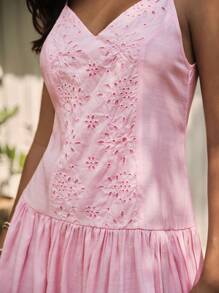 Easelle Abito a portafoglio casual e da vacanza estivo per donna, con ricami di occhielli rosa