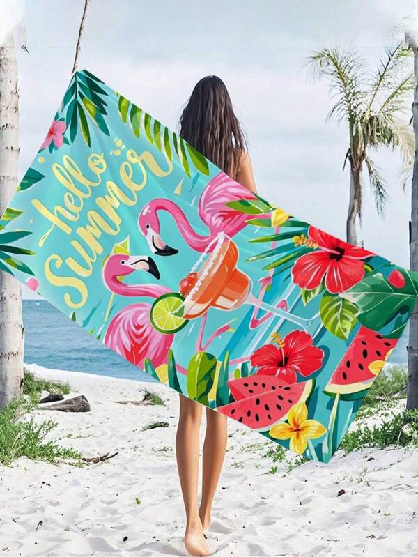 1PC Tropical Flamingo And Animal Print Beach Towel - Super Absorbent 240gsm Quick Dry Microfiber, Extra Large Size For Beach, Yoga, Travel, Camping - Cute Cartoon Bath Towel, Summer Holiday Decor, Viral Aesthetic Gift,Vacation Holiday Bathroom Decor,Recommend Regular Sizes And Larger Sizes, (35*75cm Small Size Towel,150cm Or Above Recommended)