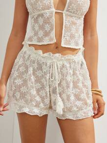 L'Amorae Short de cubierta de verano de ganchillo para mujer