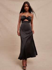 NYA SZN Elegant Black Summer Night Out Dress For Women,Satin Bandeau Twist Knot Cut Out Maxi Dress,Sleeveless Wedding Guest Bridal Party Special Occasion - Multicolor - View 1