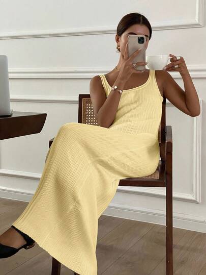 Livesso Women's Summer Casual Solid Color Sleeveless Knit Dress Women Sweater Dresses