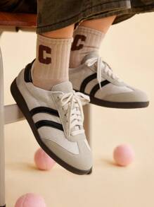 CUCCOO EASI 女士纯色系带休闲运动鞋，简约设计 - 杏色 - 查看 1