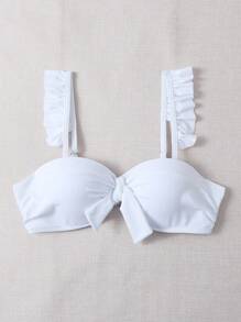 Swim Mod Summer Beach Knot Front Ruffle Push Up Bikini Top - White - View 6