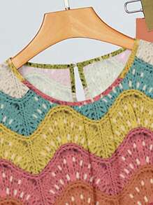 SHEIN Clasi 针织效果花卉图案女士休闲两件套，适合夏季、音乐节、度假、送给妈妈的礼物 - 橘色 - 查看 3