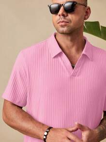 EASEVO Camisa polo de manga corta de punto informal para hombre de tallas grandes, adecuada para el verano - Rosa vieja - Ver 6