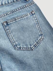 SHEIN PETITE Women's Blue Jeans BlingBling Diamond Embellished Low-Rise Wide-Leg Pants Y2K Music Festival - Light Wash - View 4