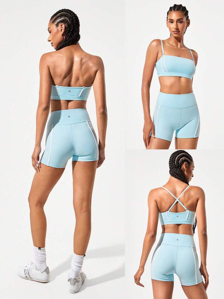 FeatherFit™-Sculpt Level Up Contrast Strip Corset Anti-Slip Cropped Bandeau Tube Top Bra Top Low Impact Yoga Pilates Daily Active Wear Removable Cups