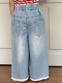 Dazy Kids 青少年女孩日常休闲牛仔裤 - 淺色水洗藍 - 查看 5