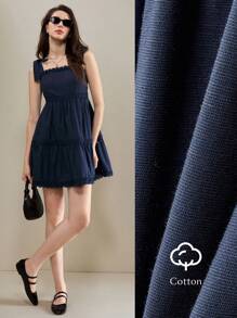 SHEIN Unity Women Solid Color Layered Ruffled Sleeveless Mini Dress, Summer Outfit,Dresses For Women Summer - Navy Blue - View 7