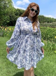 SHEIN EZwear Plus Size Casual Comfortable Tie-Up Shirt Dress Women Short Dresses Summer Woman S Summer Clothes - White - View 3