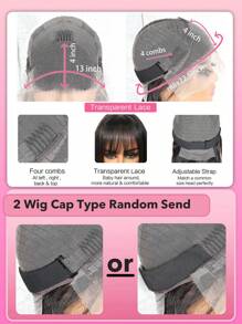 Transparent Lace Straight 13 X 4 Lace Front Wig With Bangs Real Human Hair Lace Frontal Closure Wig With Baby Hair Pre Plucked Natural Hairline Wig Natural Black Color - Natural Black - View 4