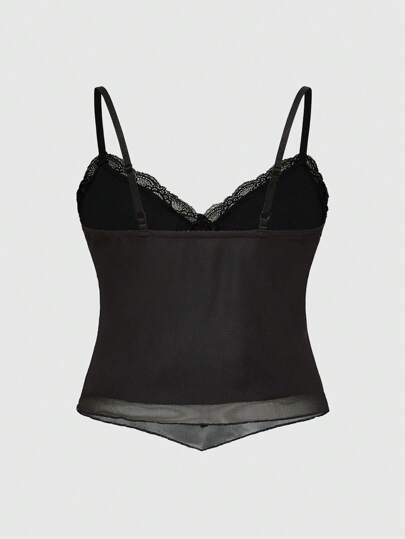 Fairycore Top de Cami Réservoir avec Imprimé Léopard Patchwork Sainte-Marie, Strass et Dentelle en grande taille Style Y2K