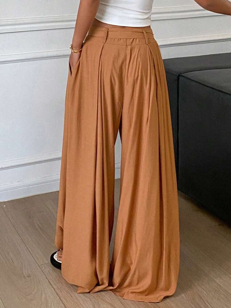 Vintage Casual High Waist Wide Leg Split Hem Exotica Trousers