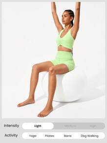 GLOWMODE 4.3" FeatherFit™ High-Rise Waist Shorts With Built-In Shorts Non-Slip Grips Low Impact Yoga Pilates Studio Daily Casual Wear - Green - View 6