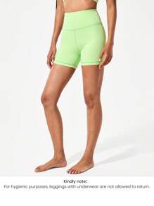 GLOWMODE 4.3" FeatherFit™ High-Rise Waist Shorts With Built-In Shorts Non-Slip Grips Low Impact Yoga Pilates Studio Daily Casual Wear - Green - View 8