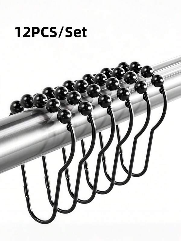 ROMWE Goth 12 Stück Europäischer minimalistischer schwarzer Eisen Metall Duschvorhang Ringe - Vintage Mehrzweck Haken, rostfreie Retro Aufhängeringe für Heim-Dekoration, Stangen-Haken, für Badezimmer, Schlafzimmer, Küche - Moderne Bauernhaus Badezimmer Accessoires