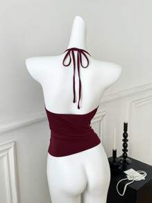 Comfortcana Áo hai dây màu đỏ tía dáng thường ngày mùa hè dành cho nữ - Màu Đỏ Sâu - Xem 2