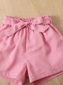 SHEIN Blusa Estampada Con Volantes Y Pantalones Cortos Con Cinturón Para Bebé Niña - Multicolor - Ver 4